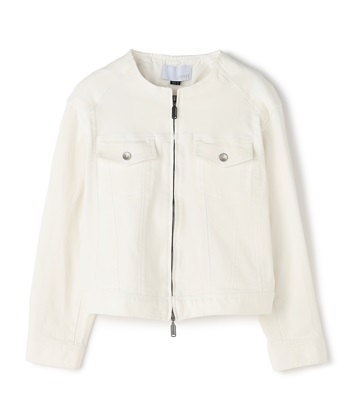 デニムノーカラージャケット(ホワイト-36)