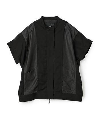 ポリエステル混デニム半袖ジャケット(ブラック-36)