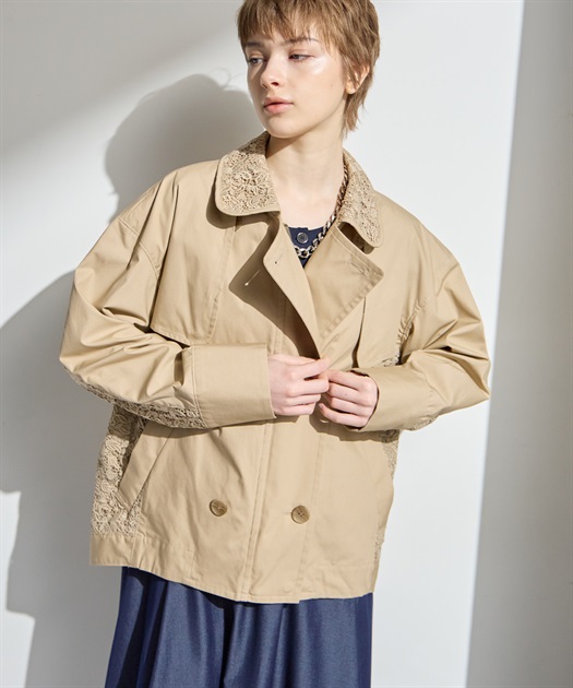 花柄レースショートトレンチジャケット