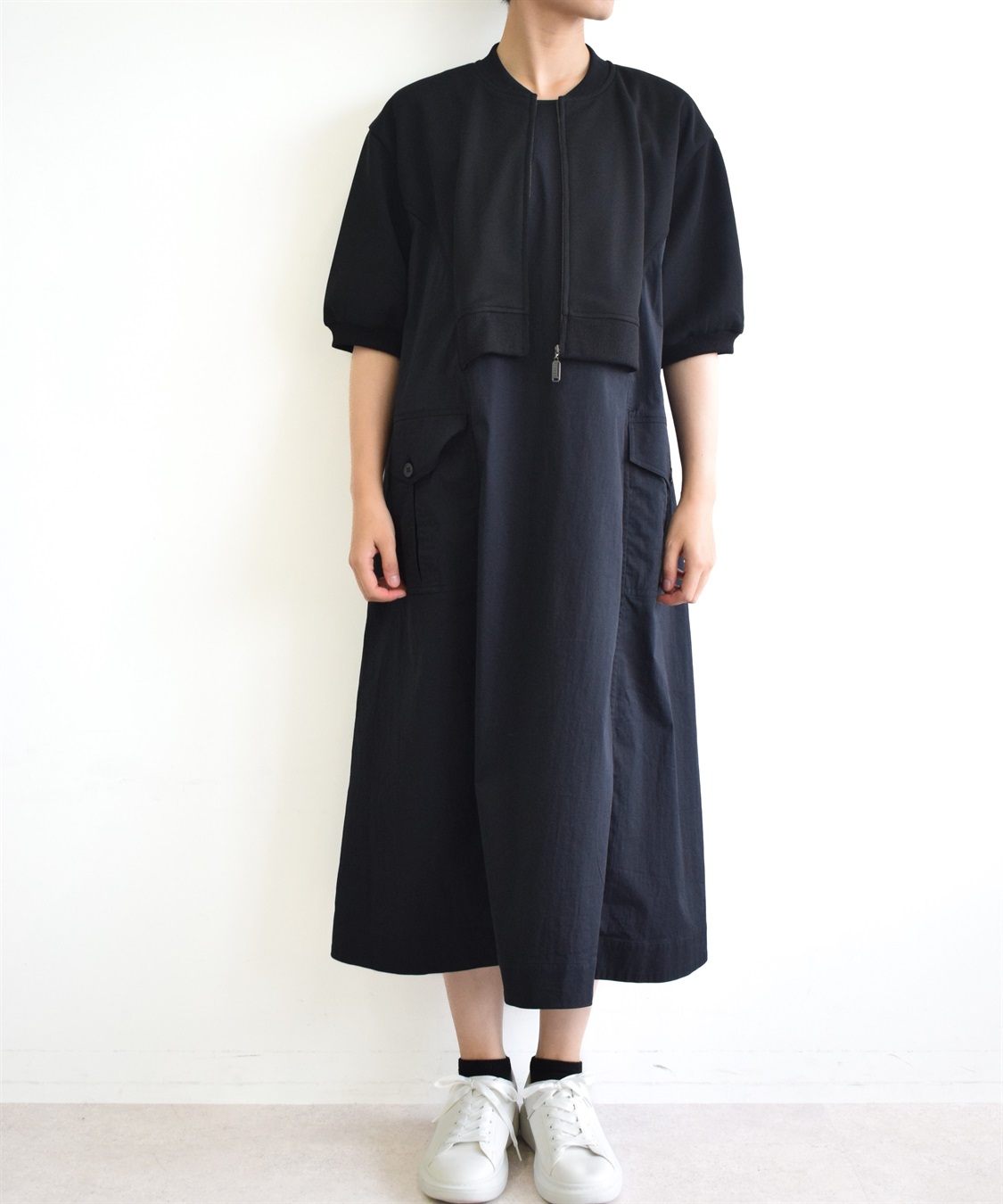 ATSURO TAYAMA カットソー&#215;布帛切り替えフレアワンピース_main