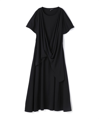 Aラインシルエットドレープワンピース(ブラック-36)