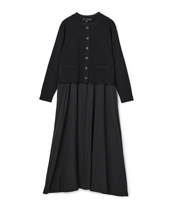 カーディガンドッキングワンピース(ブラック-36)