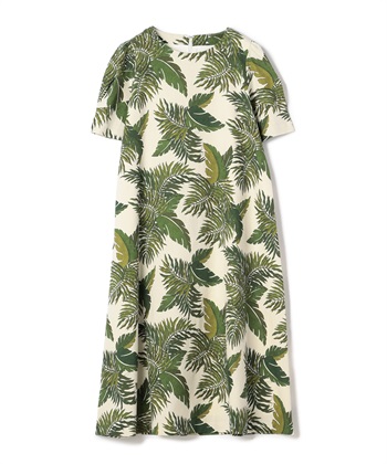 ボタニカル柄プリントワンピース(グリーン-36)