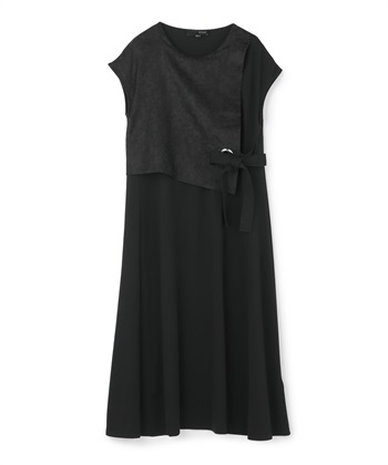 ハトメつき異素材切り替えワンピース(ブラック-36)