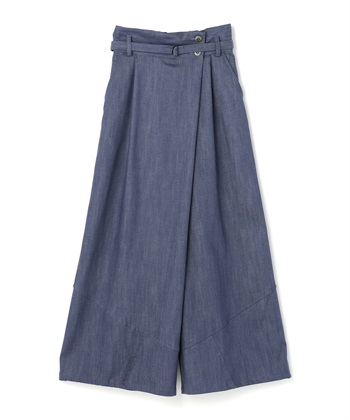 ベルト付きテンセルワイドパンツ(ブルー-36)