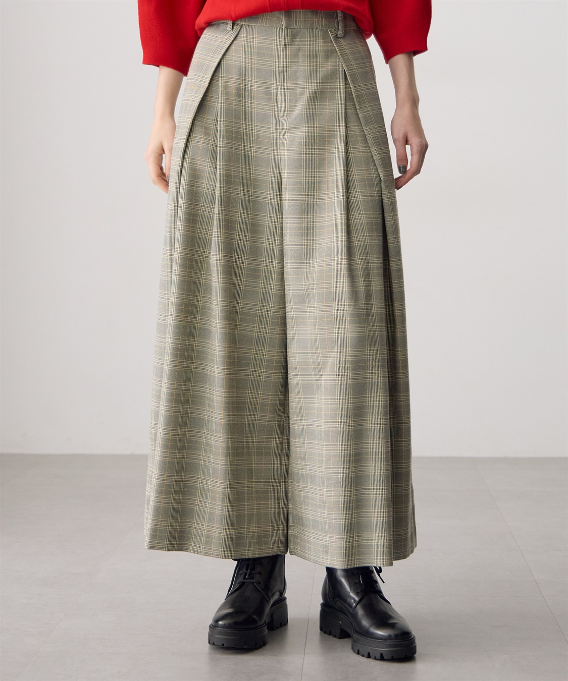 ATSURO TAYAMA タックプリーツチェック柄フレアパンツ_main