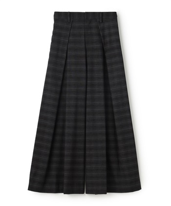 タックプリーツチェック柄フレアパンツ(グレー系-36)