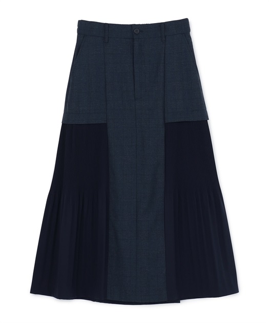 異素材コンビネーションフレアロングスカート