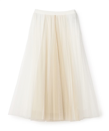 プリントメッシュフレアスカート(ホワイト系-36)