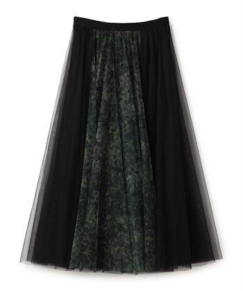 プリントメッシュフレアスカート(グリーン系-36)