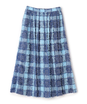 ジャカードチェックフレアスカート(ブルー系-36)