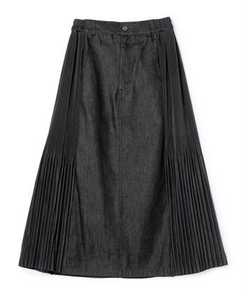 サイドプリーツデニムスカート(ブラック-36)