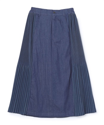 サイドプリーツデニムスカート(ネイビー-36)