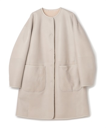 ノーカラームートンリバーシブルコート(アイボリー-36)