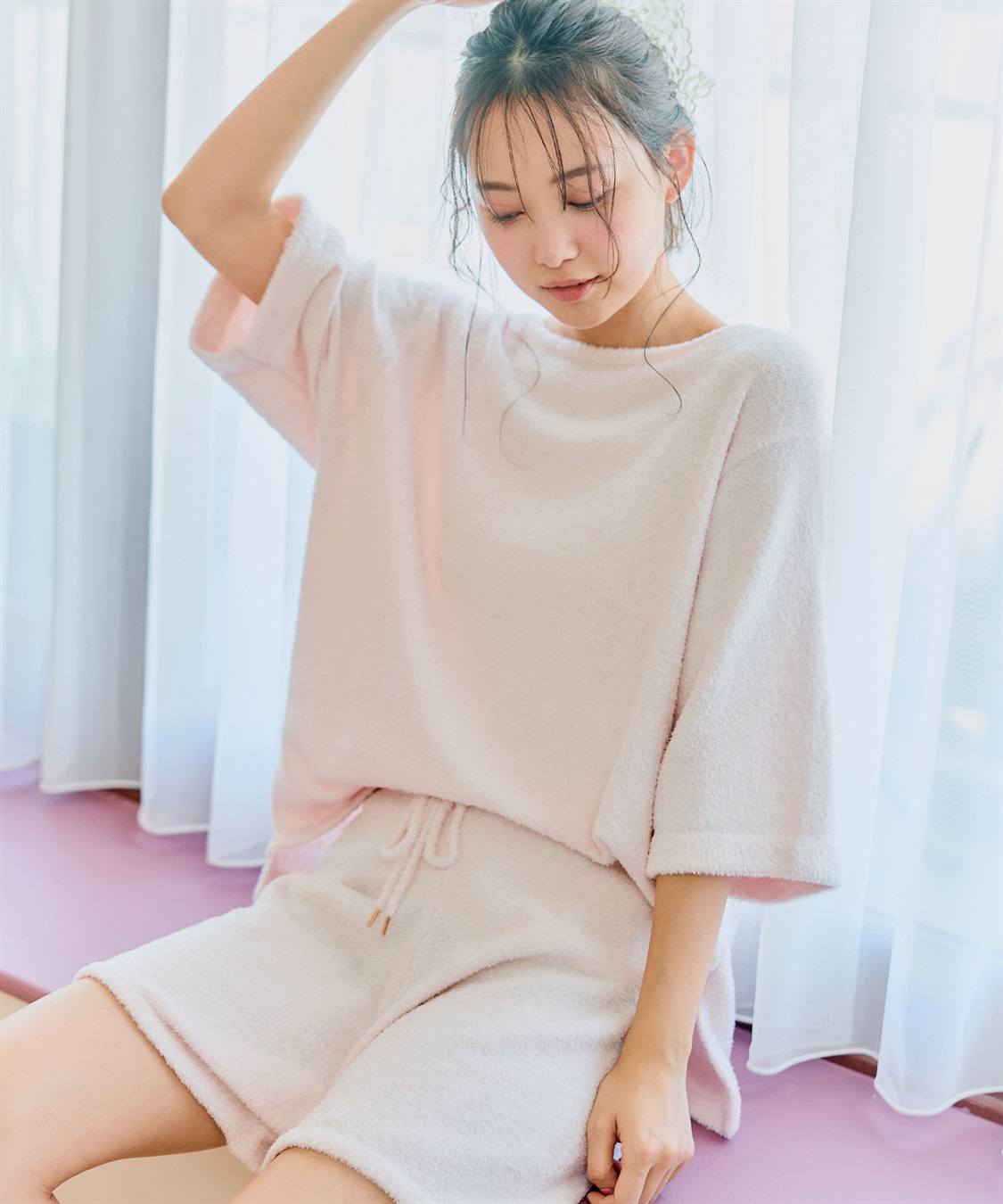 LAFUKU 【LAFUKU/ラフク】もこふわマシュマロ5分袖ルームウェアトップス《セットアップ対応/上下別売り》_main