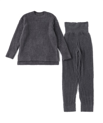 【LAFUKU/ラフク】腹巻き付きパジャマ パンツ×トップスルームウェアSET（上下セット）◆あったか・温活◆(チャコール-M)