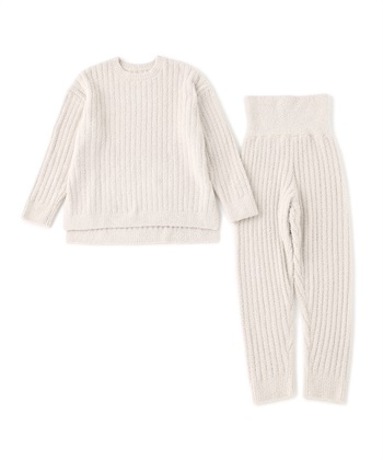 【LAFUKU/ラフク】腹巻き付きパジャマ パンツ×トップスルームウェアSET（上下セット）◆あったか・温活◆(ベージュ-M)