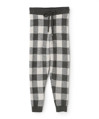【LAFUKU/ラフク】もちふわマシュマロニットチェック柄ジョガーパンツ/ルームウェア（上下別売り）(ダークグレー-M)