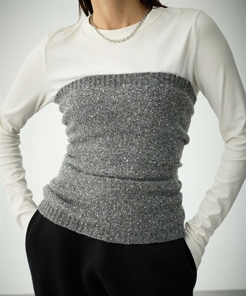 スパングルニットベアトップ(チャコール-F)