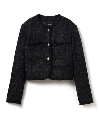 ツィードショートジャケット(ブラック-F)