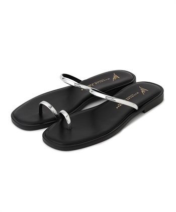 【NICOLAS LAINAS】フラットスクエアクッションサンダル(シルバー-36)