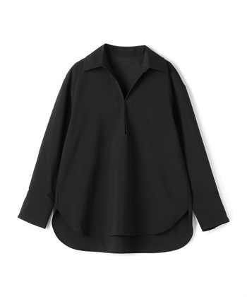極美品 クラネ スキッパー ウォッシュ加工 ビッグシャツトップス ブラック 1 セール】 【薄手／腰回りカバー／袖口ゴム／手洗い可