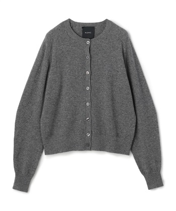 【CASHMERE100%】カシミヤクルーネックニットカーディガン(チャコール-F)