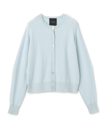 【CASHMERE100%】カシミヤクルーネックニットカーディガン(サックス-F)