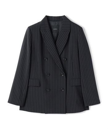 N.O.R.C ノーク　リネンブレンド　ダブルブレストジャケット　ブラック ダブルブレストジャケット／ノーカラー／ウォッシャブル／消臭