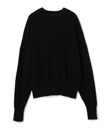 【CASHMERE100%】カシミヤクルーネックニット(ブラック-F)