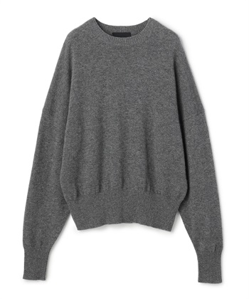 【CASHMERE100%】カシミヤクルーネックニット(チャコール-F)