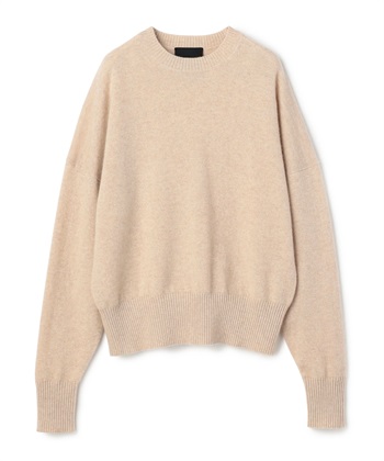 【CASHMERE100%】カシミヤクルーネックニット(ベージュ-F)