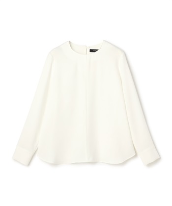 バックサテンストレッチラウンドネックブラウス(ホワイト-F)