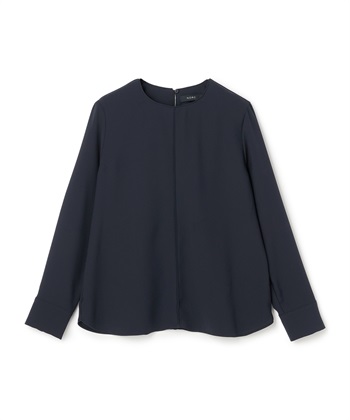 バックサテンストレッチラウンドネックブラウス(ネイビー-F)