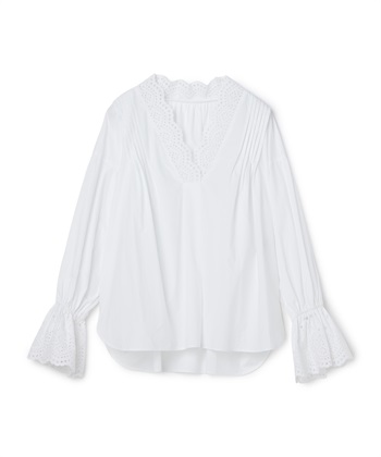カットワーク刺繍ボリュームスリーブブラウス(オフ-F)