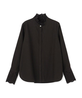 カットワーク刺繍フリルシャツ(ブラック-F)