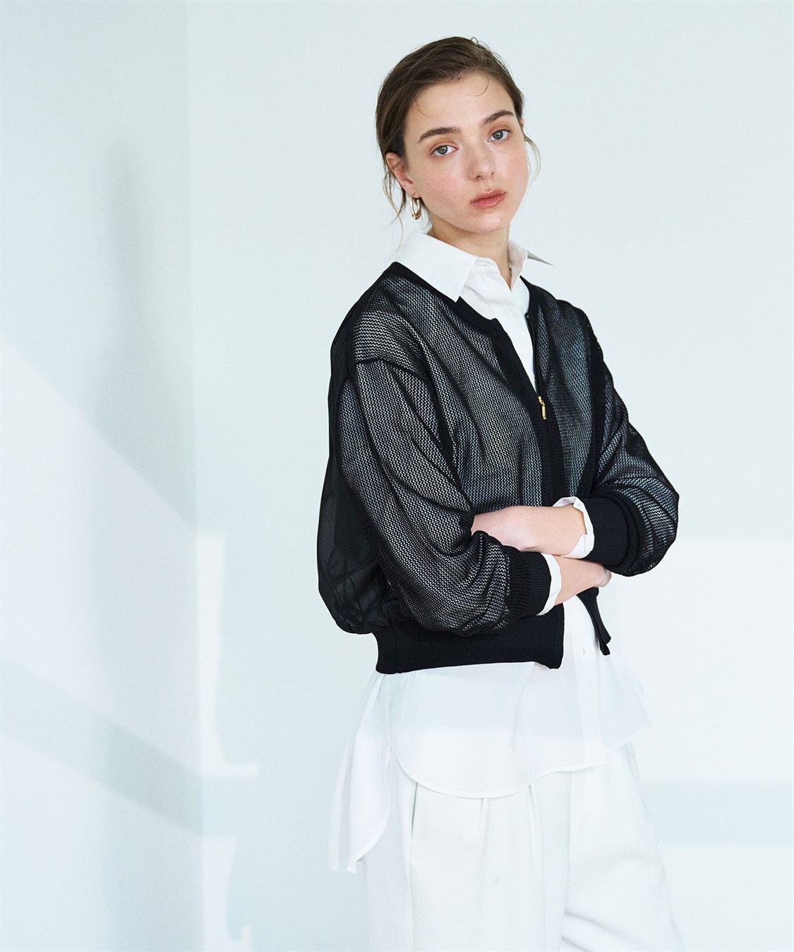 N.O.R.C メッシュニットシフォンコンビブルゾン