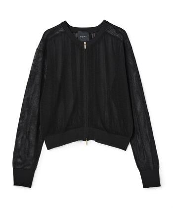 メッシュニットシフォンコンビブルゾン(ブラック-F)