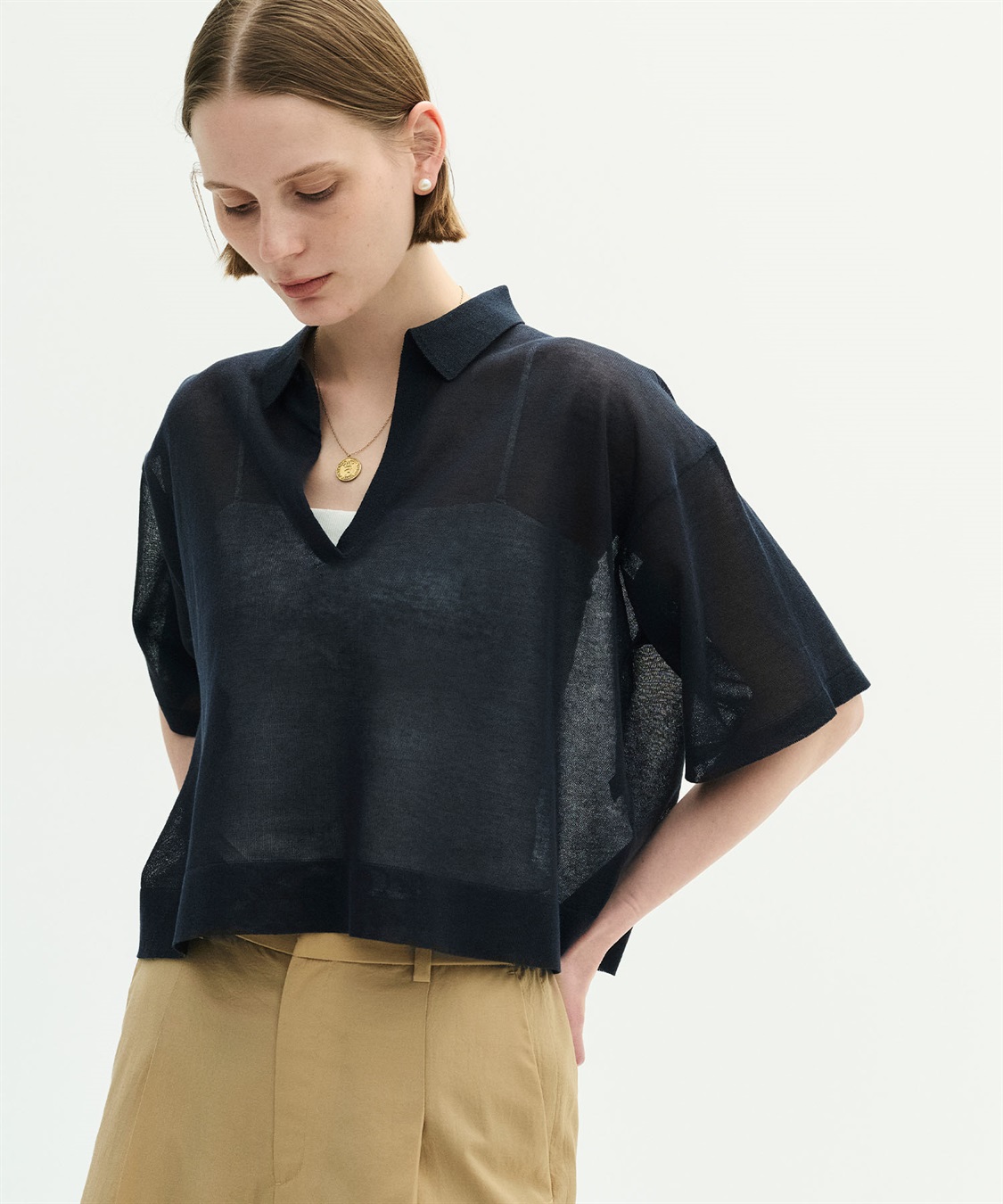 N.O.R.C 【SARACO】スキッパーハーフスリーブニット