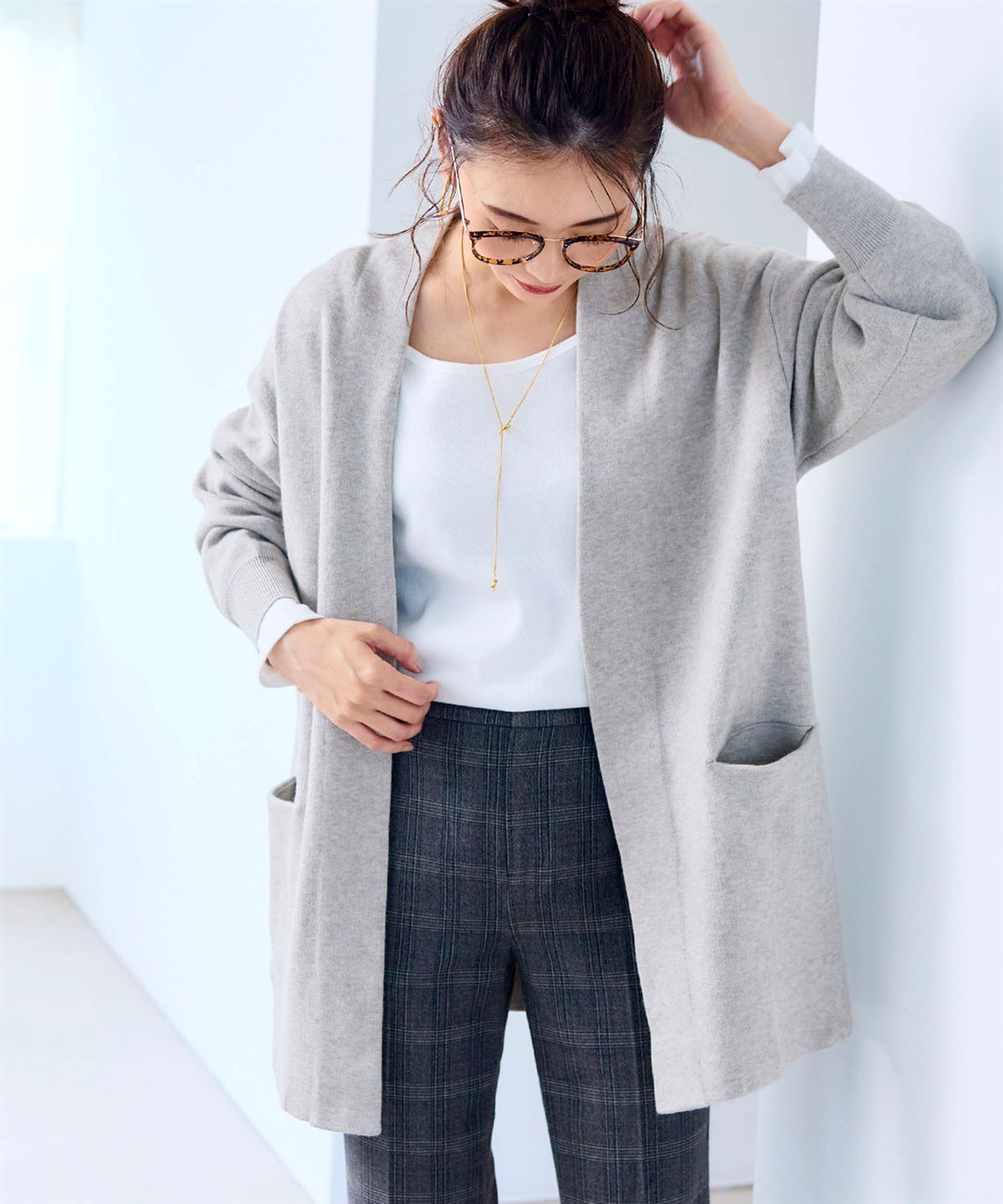 CROSS FUNCTION 《洗える》エブ楽 ノーカラーニットコーディガン【CF/クロスファンクション】_main