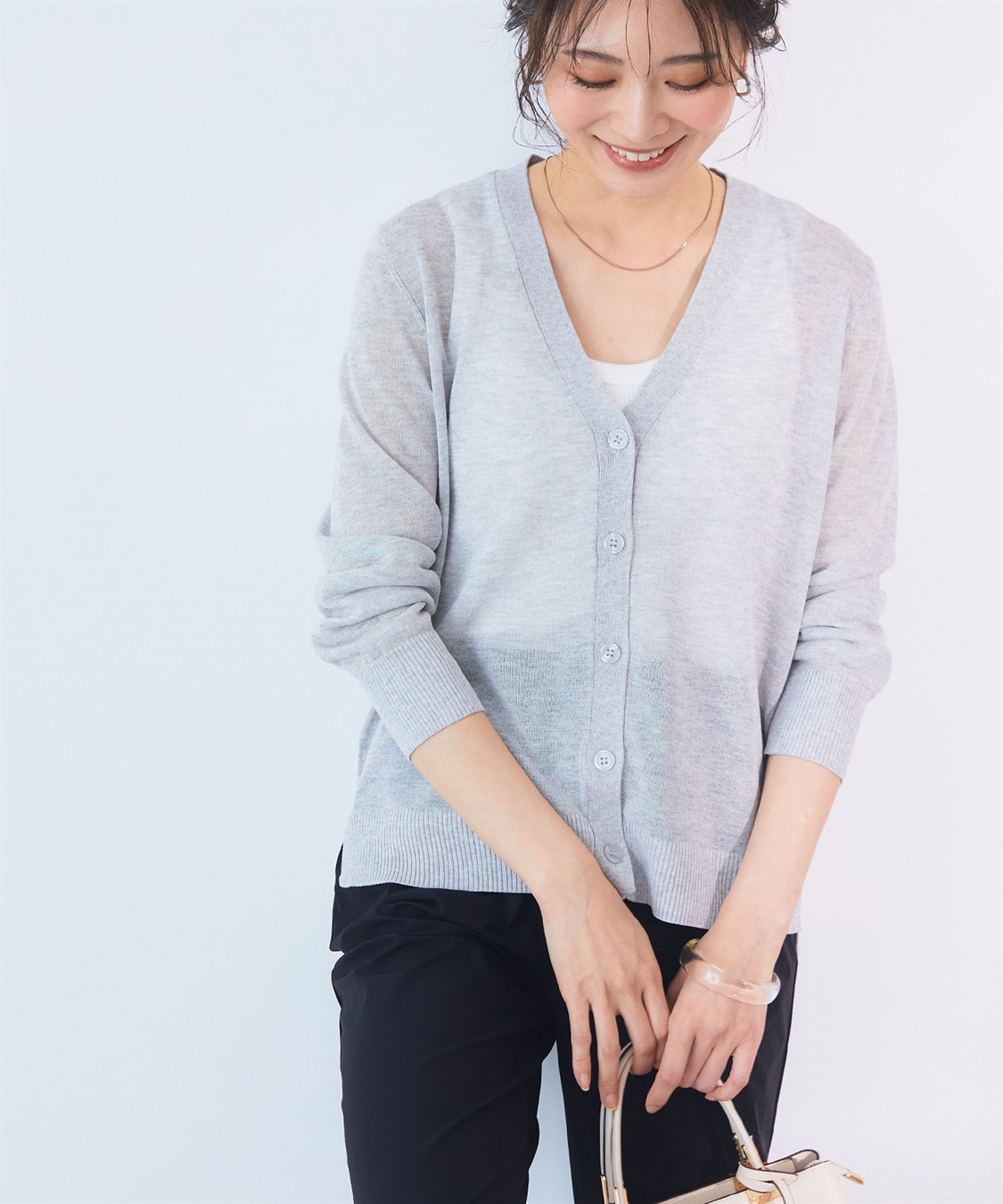 CROSS FUNCTION 《洗える》サマナチュラ シアーVネックカーディガン【CF/クロスファンクション】_main