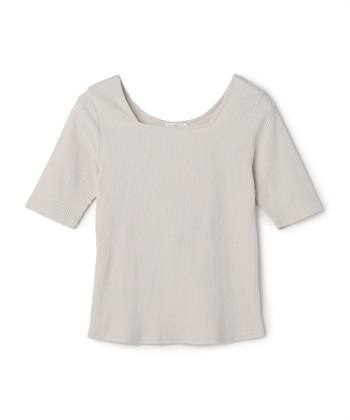 《UVカット》エブ楽 前後2wayテレコ５分袖Tシャツ(ライトグレー-Ｍ)