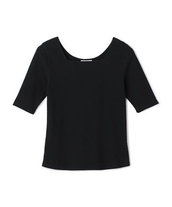 《UVカット》エブ楽 前後2wayテレコ５分袖Tシャツ(ブラック-Ｍ)