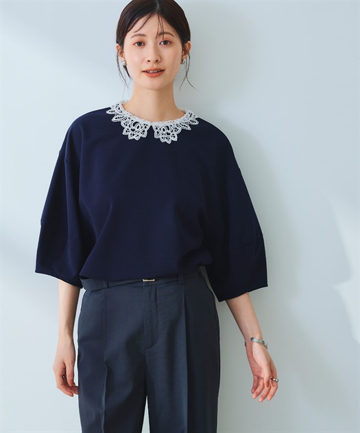 CROSS FUNCTION 《ストレッチ》サマ美え レース衿ジョーゼットバルーンスリーブトップス