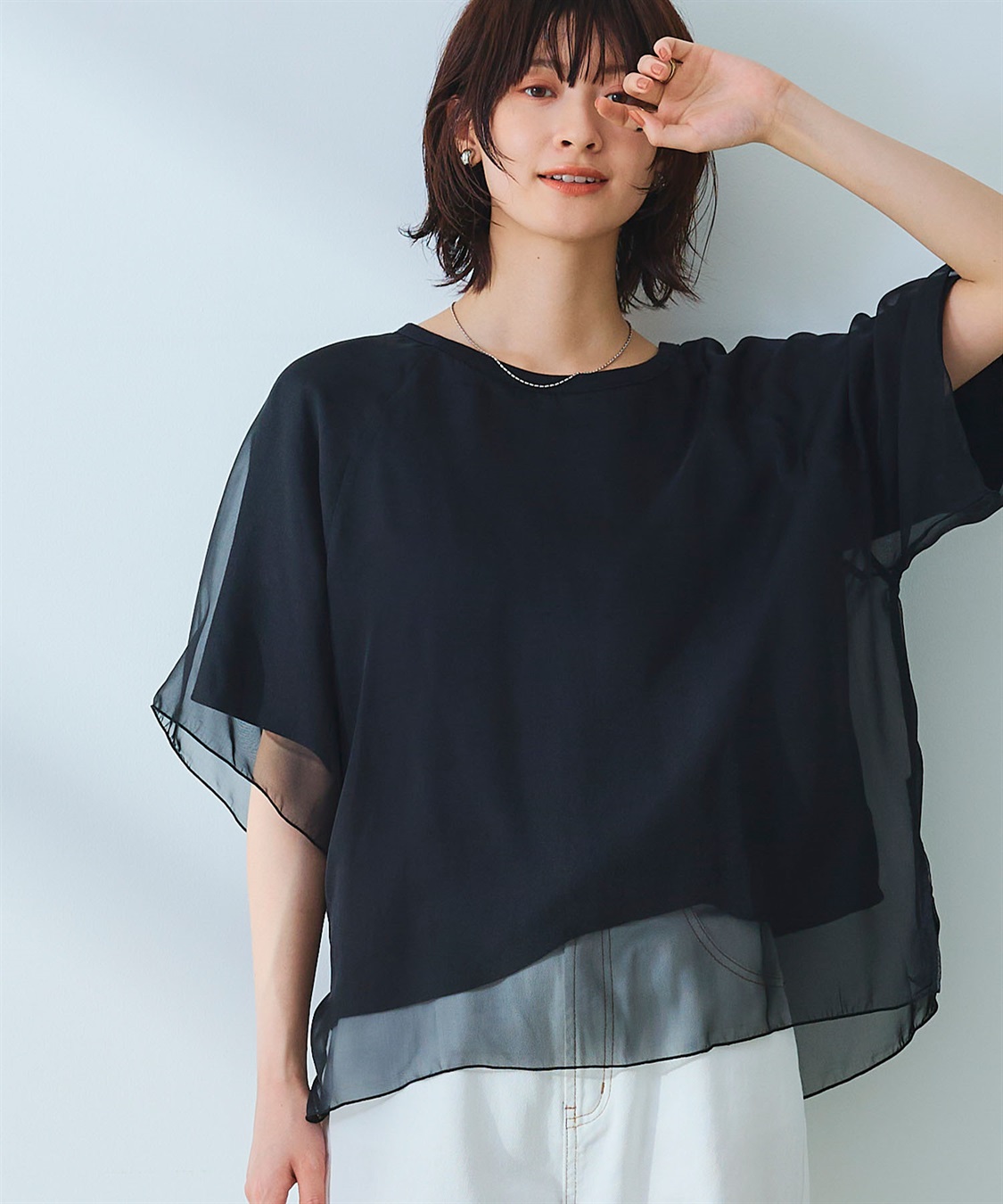 CROSS FUNCTION 《マシンウォッシャブル》エブ楽 シフォンレイヤードトップス_variation_1