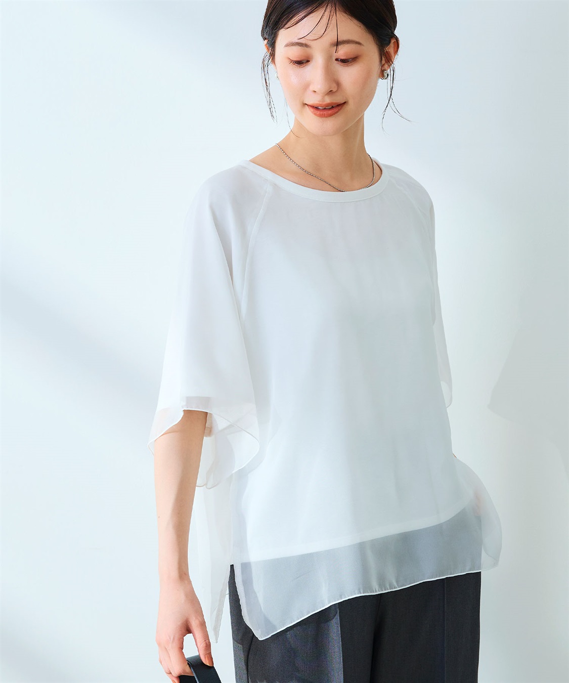 CROSS FUNCTION 《マシンウォッシャブル》エブ楽 シフォンレイヤードトップス_variation_2