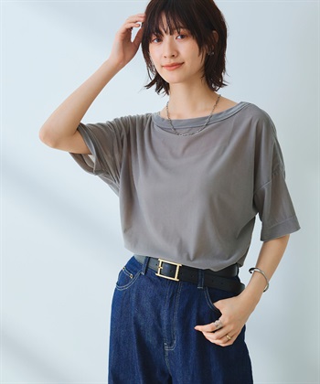 《高通気性》エブ楽 セミシアースキンベロアTシャツ(グレー-Ｍ)