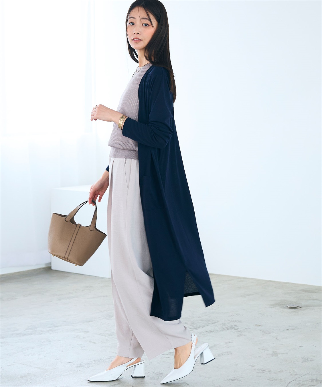 CROSS FUNCTION 《洗える》エブ楽 シアーVロングカーディガン_main