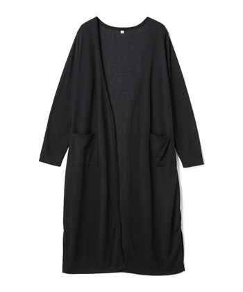 《洗える》エブ楽 シアーVロングカーディガン(ブラック-Ｍ)