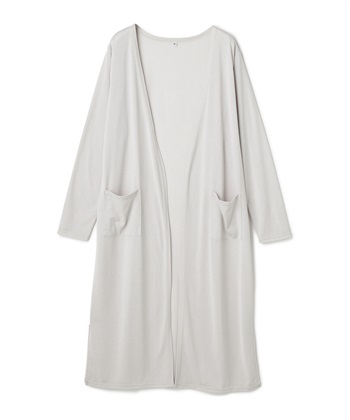 《洗える》エブ楽 シアーVロングカーディガン(ライトグレー-Ｍ)